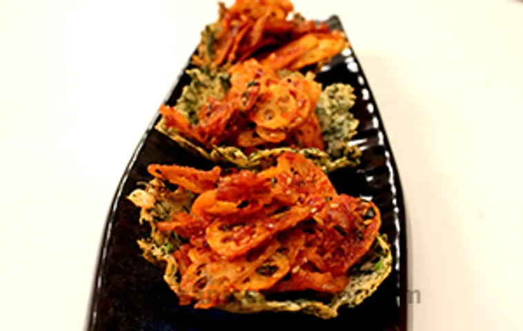 Crispy Lotus Stem in Masala Curry, Parmesan Basket