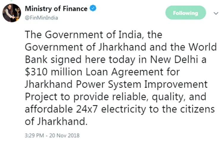 World Bank signs agreement with Jharkhand and Central government for a $310 million loan