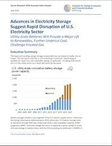 IEEFA Report on Advances in Electricity Storage Suggest Rapid Disruption of U.S. Electricity Sector