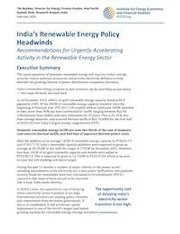 IEEFA Report on India’s Renewable Energy Policy Headwinds
