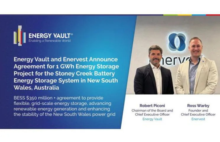 Energy Vault and Enervest Partner for 1 GWh Battery Energy Project in Australia