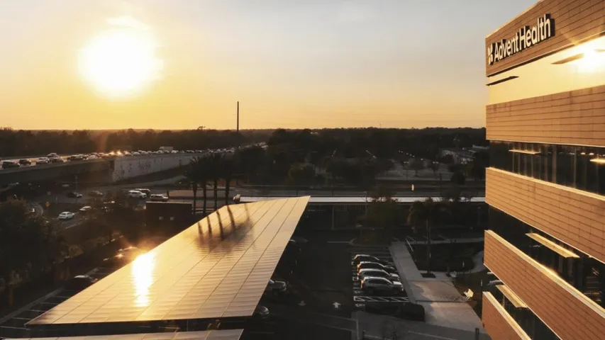 Over 7,500 panels were installed across rooftops, garages, walkways, and parking canopies, integrating into a mixed-use medical campus. 