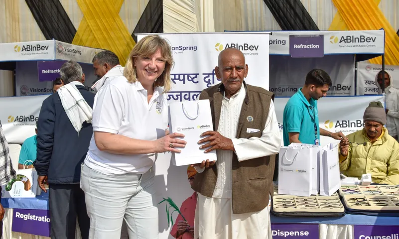 Ingrid De Ryck Chief Sustainability Officer AB InBev launching the vision care initiative for farmers at AB InBev Indias Barley Growers Day 2025