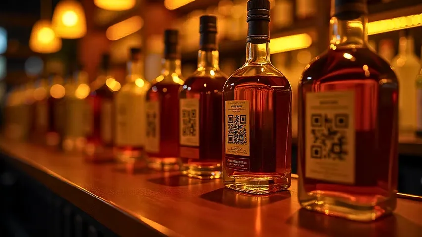 liquor bottle with QR codes