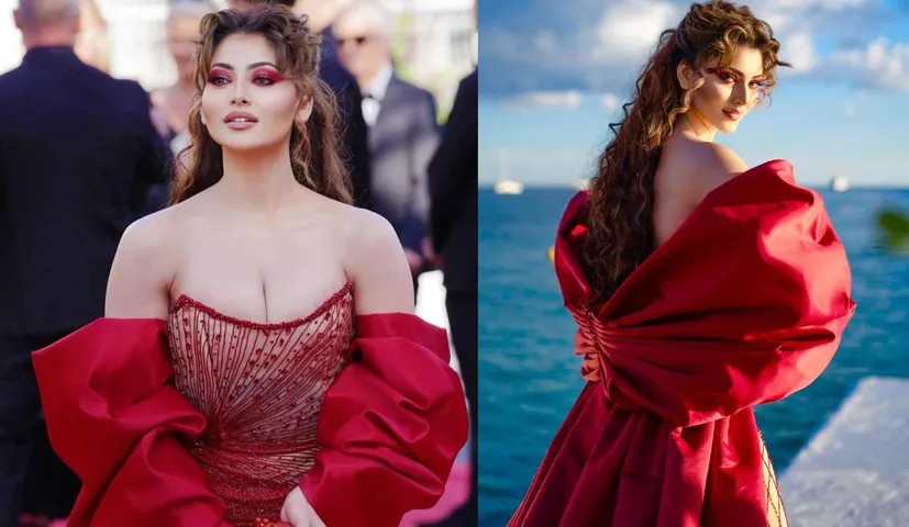 Cannes 2024: Urvashi Rautela walks the Red Carpet in a Strapless Red Shimmery Dress. Fans call her 'Disney Princess'