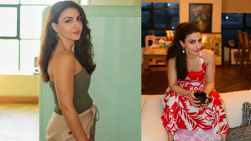Soha Ali Khan new bold look in red and white color dress