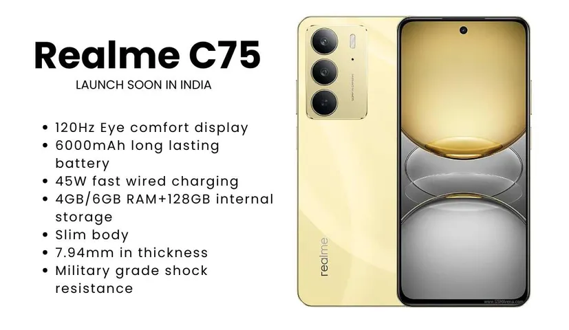 Realme C75 Launch in India Soon: 6000mAh Battery, 6GB RAM, Price Revealed