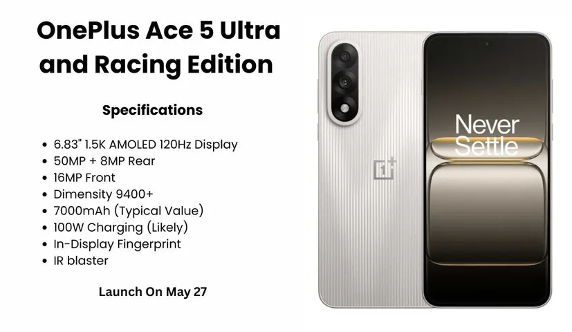 OnePlus Ace 5 Ultra and Racing Edition Specs Leaked Ahead of May 27 Launch