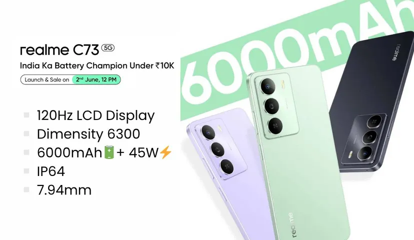Realme C73 5G Launching on June 2 in India with 6000mAh Battery & More