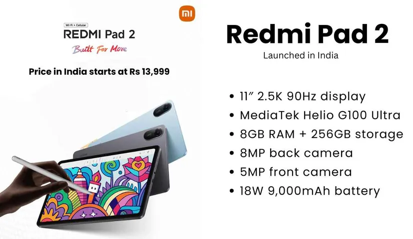 Redmi Pad 2 Launched in India with 9000mAh Battery & HyperOS