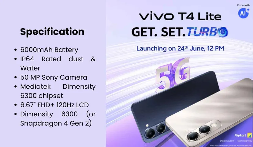 Vivo T4 Lite India Launch on June 24 Specs, Features & Battery Details
