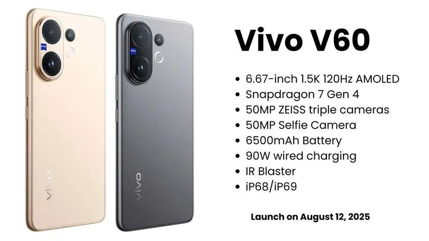 Vivo V60 India Launch on August 12 – Specs, Camera, Battery & Expected Price