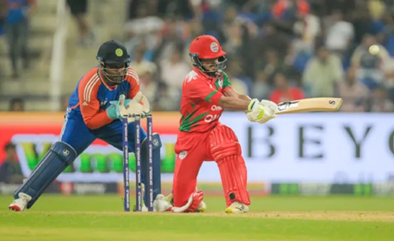 Omans Hammad Mirza plays a shot during the Asia Cup 2025