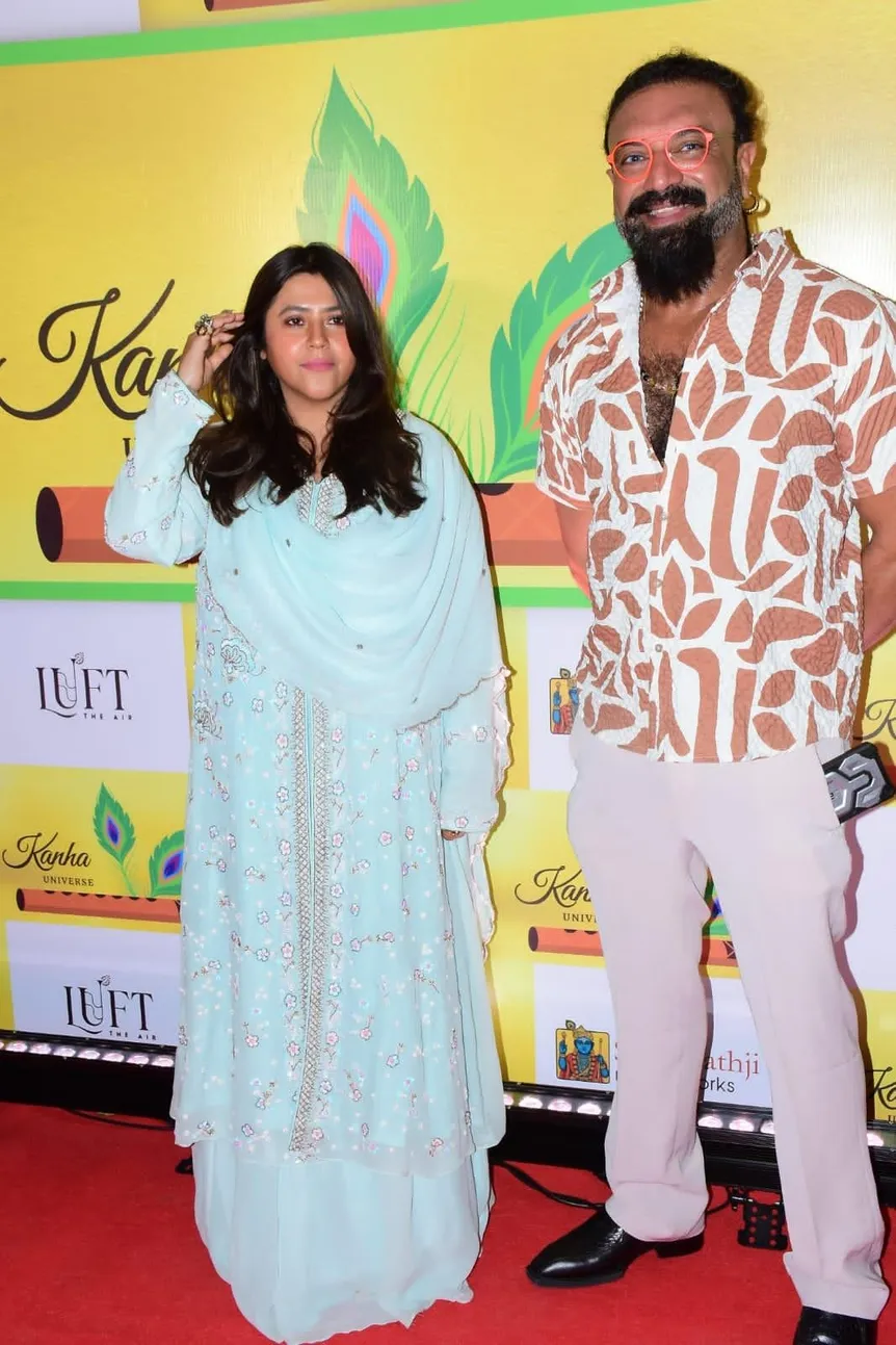'Lucky mascot-chief guest ' Ekta Kapoor with host Kaushik Thakkar