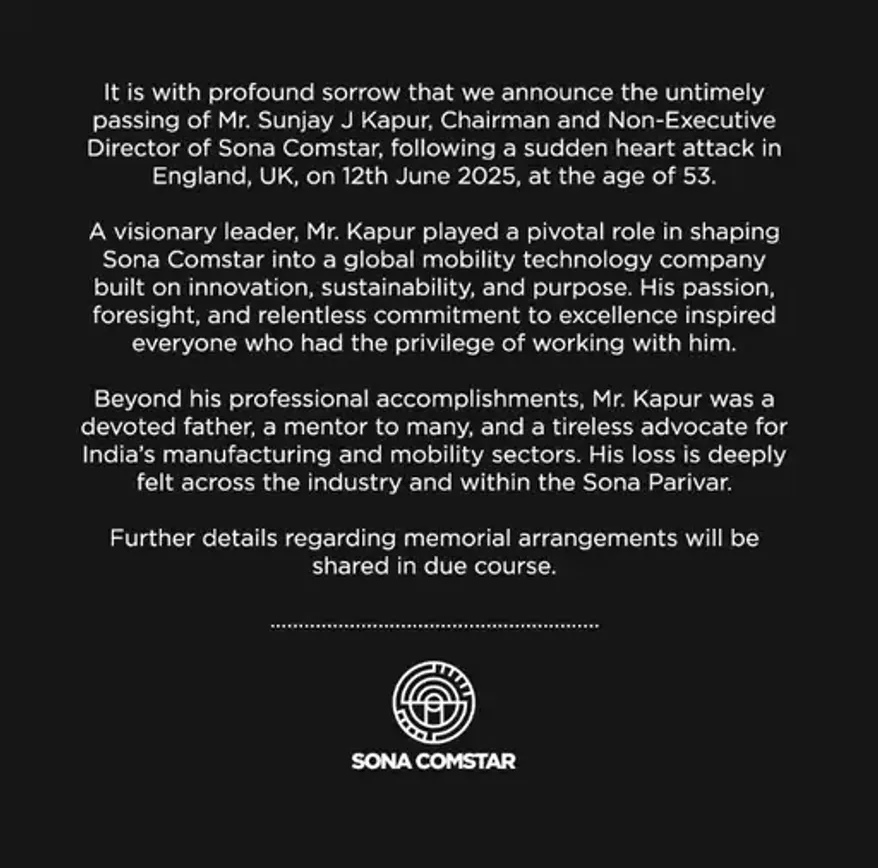 businessman sanjay kapur Sona Comstar