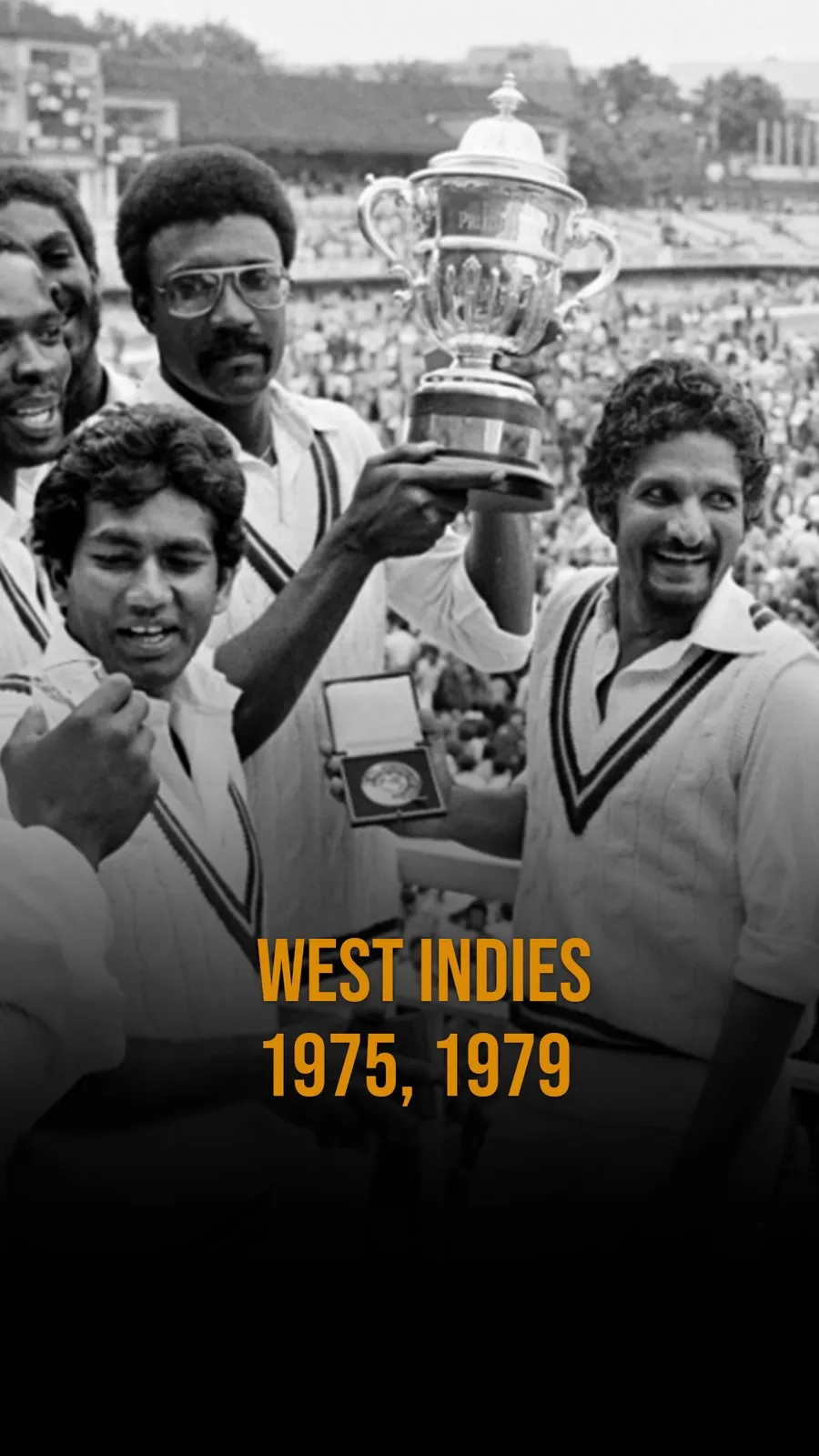 <p>West Indies team lifted the ICC World Cup Trophy two consecutive times. In 1975, the team won against Australia by 17 runs and later against England by 92 runs in 1979.</p>