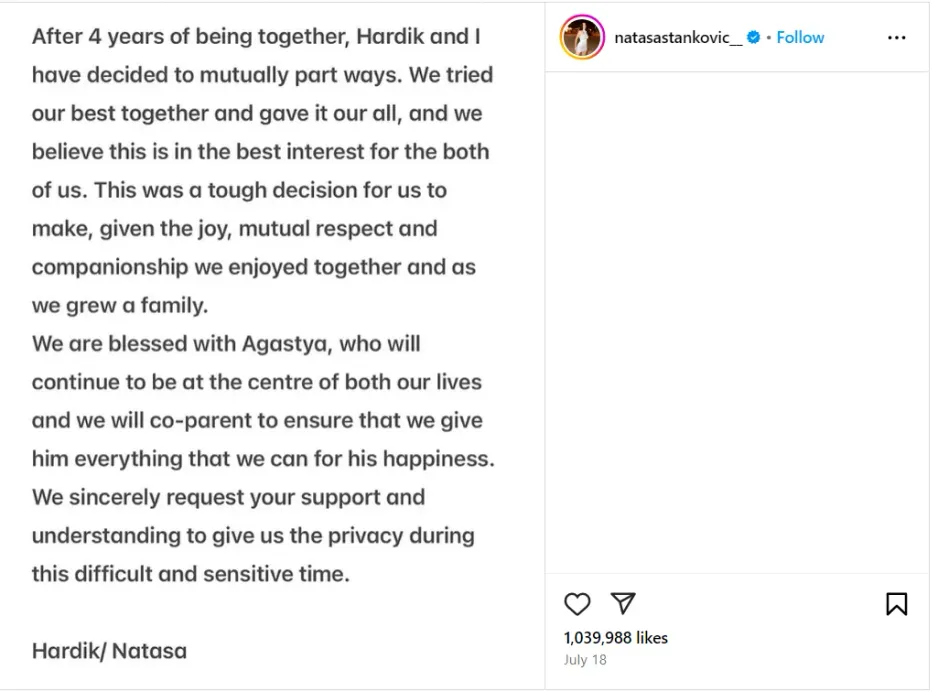 Natasa Stankovic And Hardik Pandya Divorce