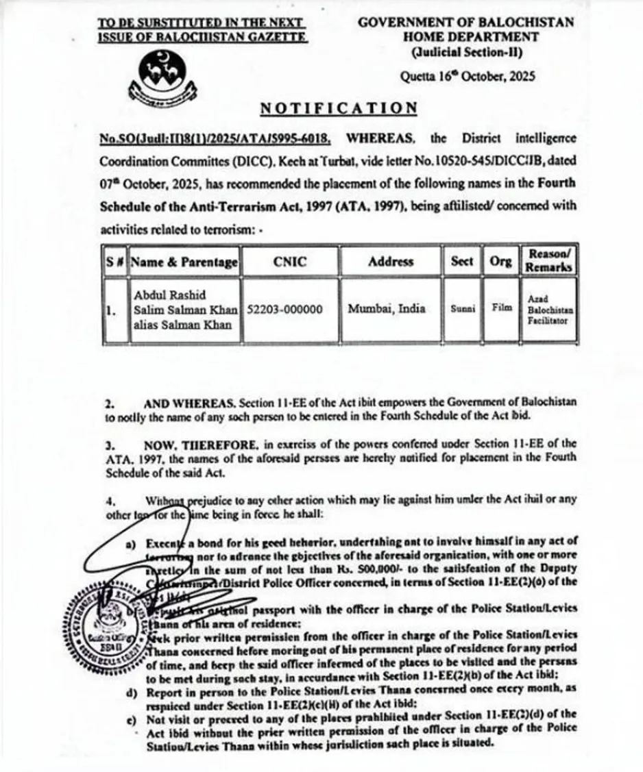 Salman Khan Balochistan comment