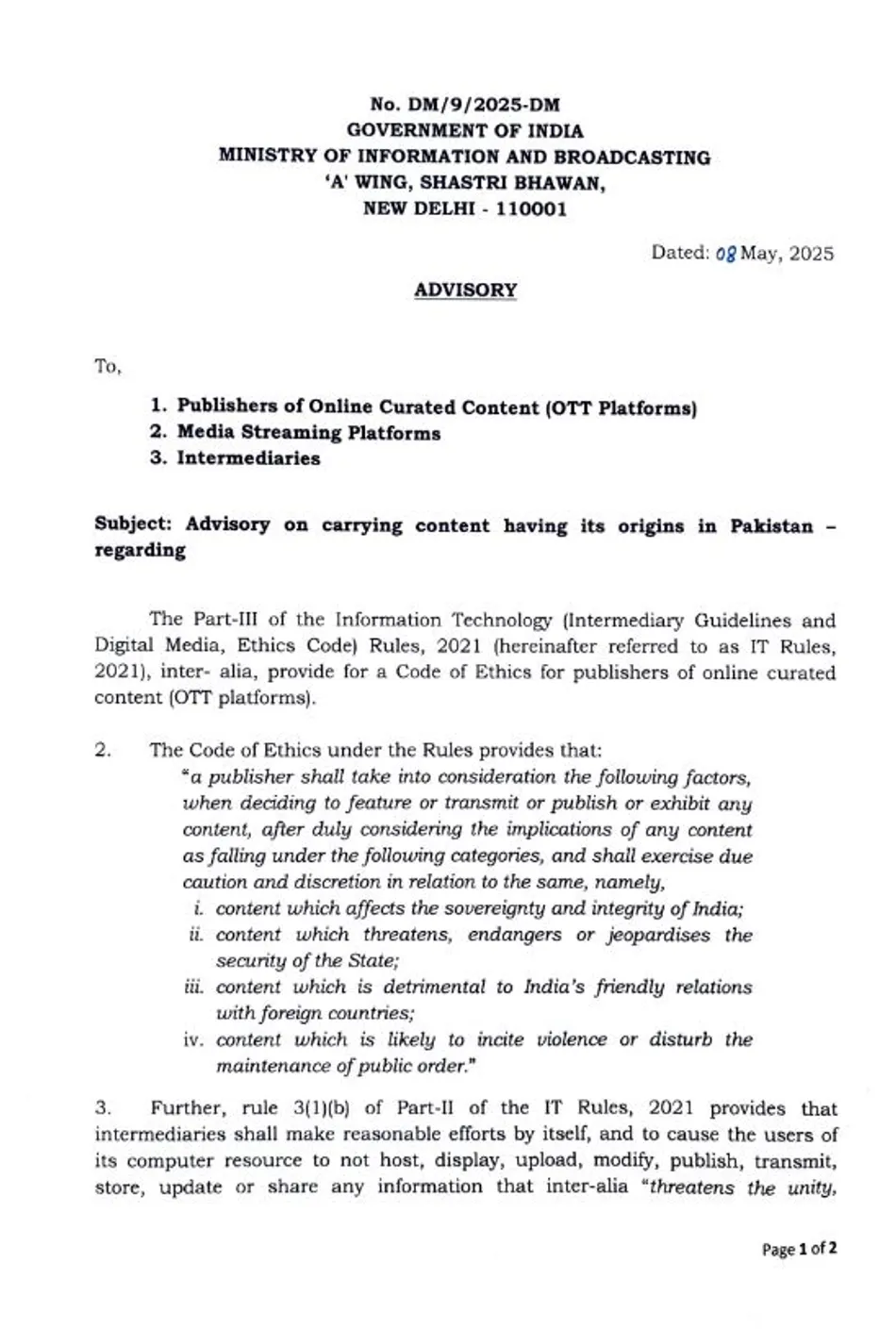 Ministry of Information and Broadcasting of India
