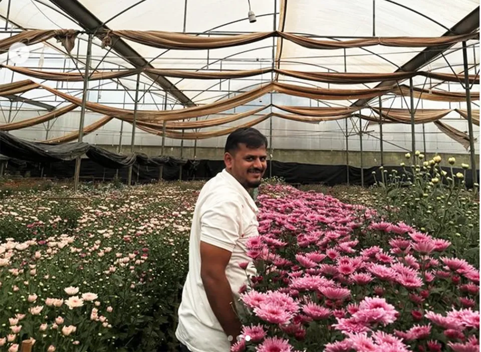 Lohith Reddy at his polyhouse in Kommasandra, Bengaluru