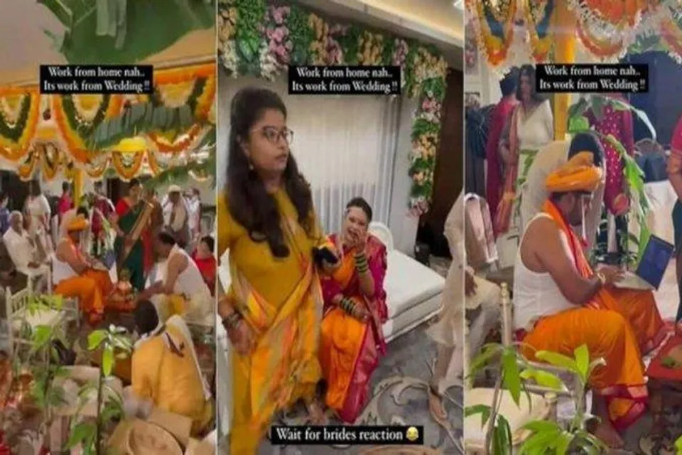 বিয়ের মন্ডপে ল্যাপটপ নিয়ে বসলেন বর!