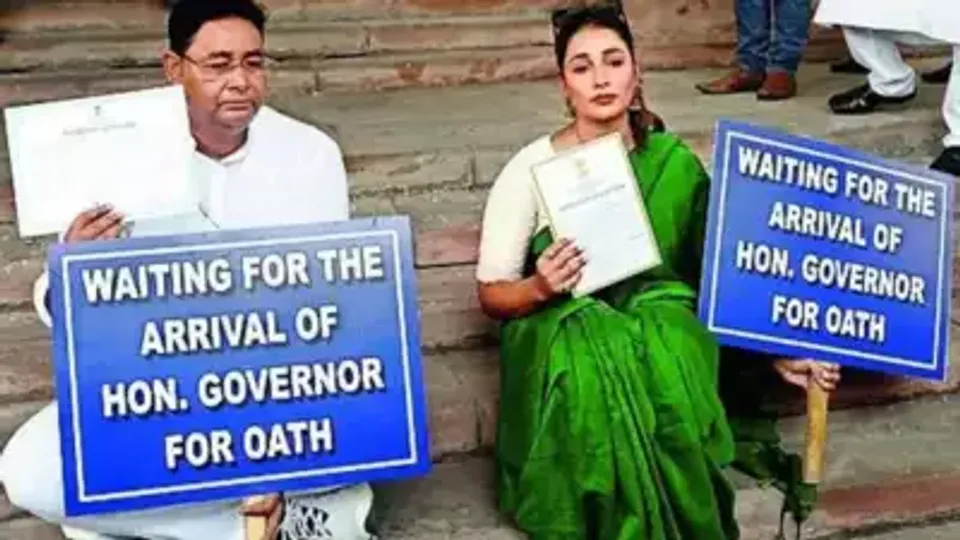 Newly elected TMC MLAs Reyat Hossain Sarkar and Sayantika Banerjee 