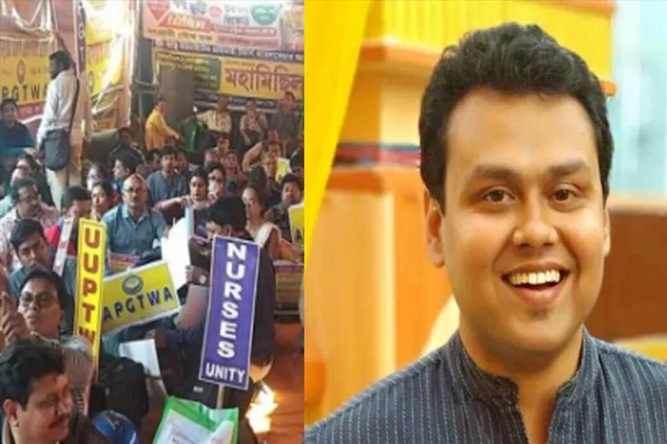 Congress spokesperson-lawyer Kaustav Bagchi met the DA agitators on Sunday in Dharmatala