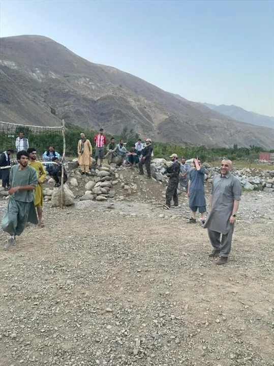 Acting President of Afghanistan playing volleyball in Panjshir