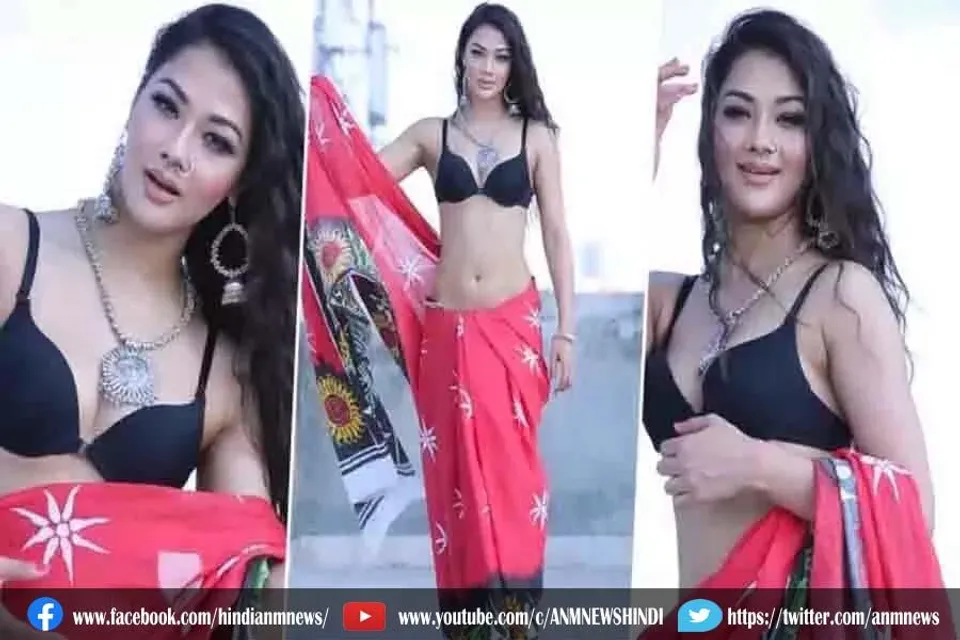 भोजपुरी की हॉट एक्ट्रेस दिखीं ब्लैक ब्रा और गुलाबी साड़ी में