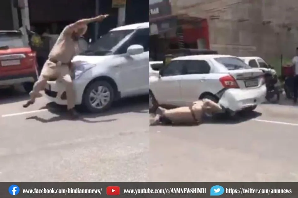 कैमरे में कैद: चेकिंग के दौरान ड्राइवर ने पुलिसकर्मी पर चढ़ाई कार, काफी दूर तक पुलिसकर्मी को घसीटा