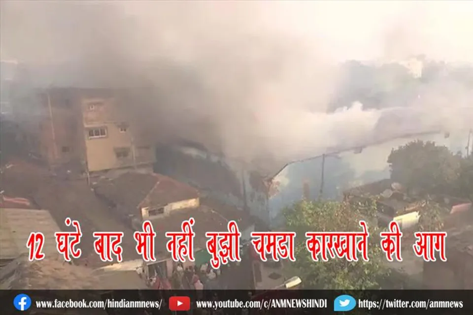 12 घंटे बाद भी नहीं बुझी चमड़ा कारखाने की आग