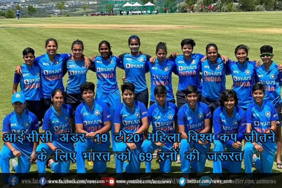 आईसीसी अंडर-19 टी20 महिला विश्व कप जीतने के लिएभारत को 69 रनों की जरूरत