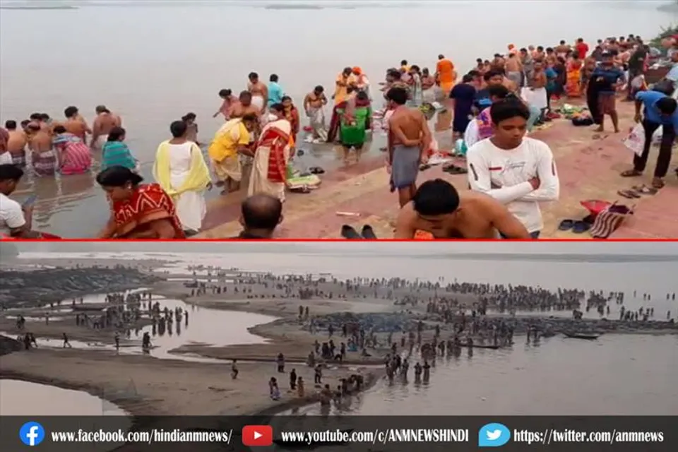 दामोदर नदी घाट पर स्थानीय लोगों की उमड़ी भीड़