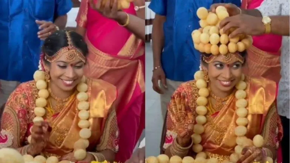 गोलगप्पे का ताज पहने दुल्हन