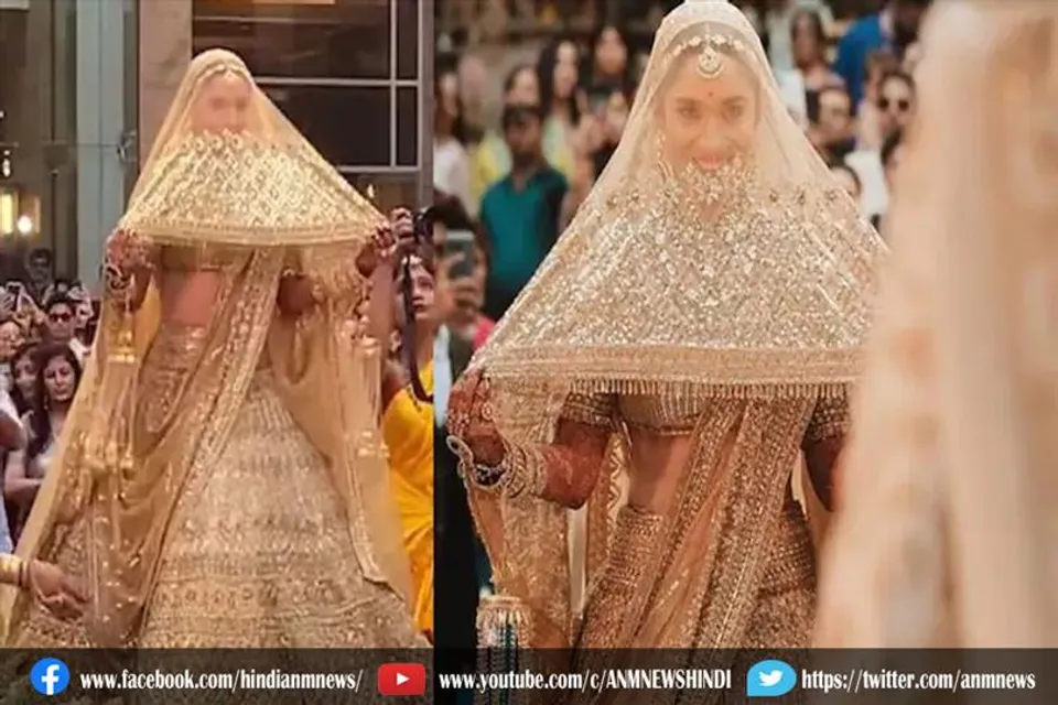 सोने के क्रिस्टल और मोती से तैयार हुआ था अंकिता लोखंडे का लहंगा