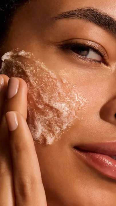 A woman using physical exfoliation for glowing skin