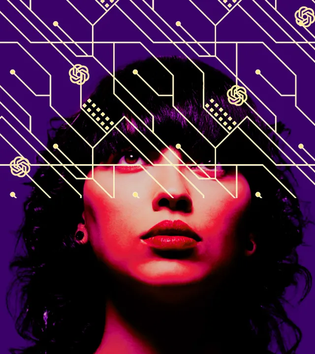 A picture of a woman with endless algorithms of various AI in India