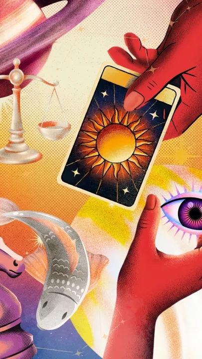 A picture of tarot card, a chess piece, a crab and other elements to portray Zodiac predictions 2026 that involve Planetary transits 2026 to show Annual horoscope 2026