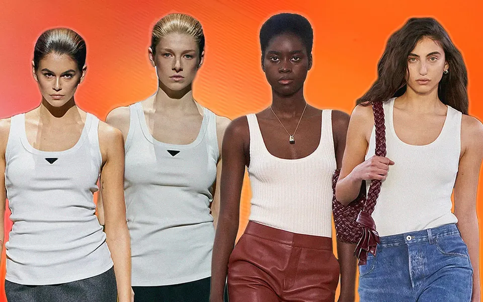 The white tank top has entered itâ€™s era of resurgence  
