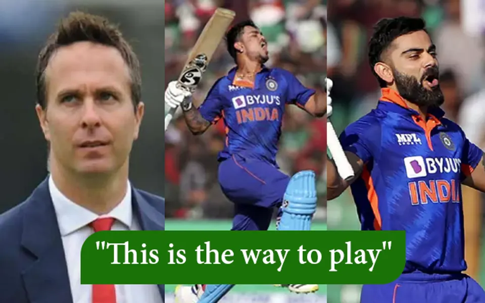 Michael Vaughan, Ishan Kishan and Virat Kohli (Source - Twitter)