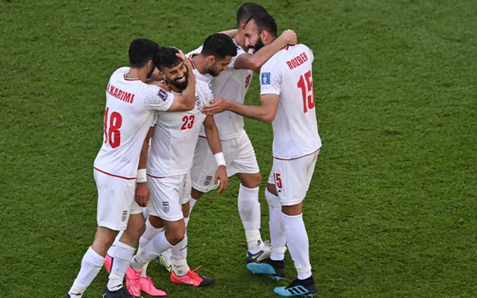 Iran Football Team Celebrates after scoring a goal
