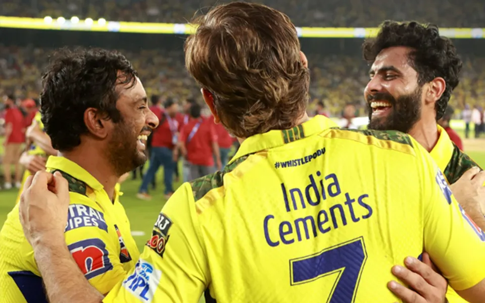 Ambati Rayudu, MS Dhoni and Ravindra Jadeja (Source - Twitter)