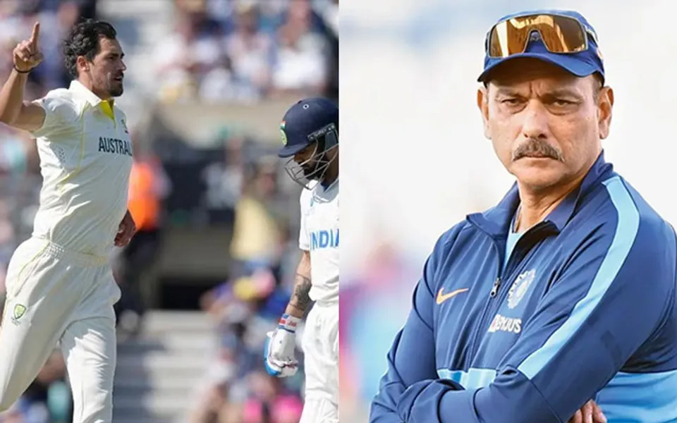Mitchell Starc, Rohit Sharma and Ravi Shastri (Source - Twitter)