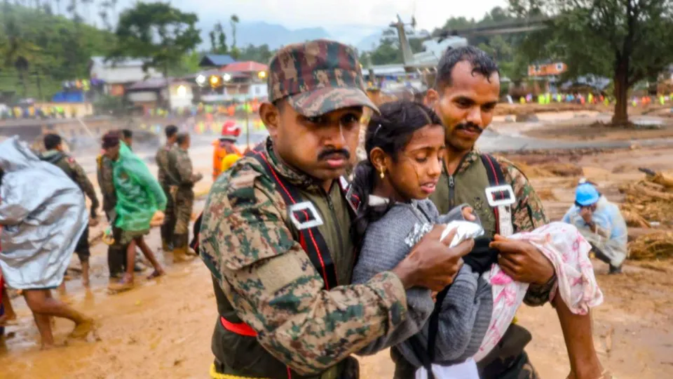 Rescue operation underway after a landslide triggered by heavy monsoon rains, in Wayanad district, Tuesday, July 30, 2024.
