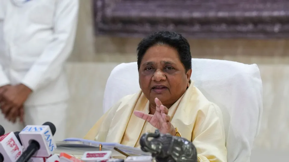 BSP chief Mayawati addresses a press conference, in New Delhi, Wednesday, Oct. 9, 2024.