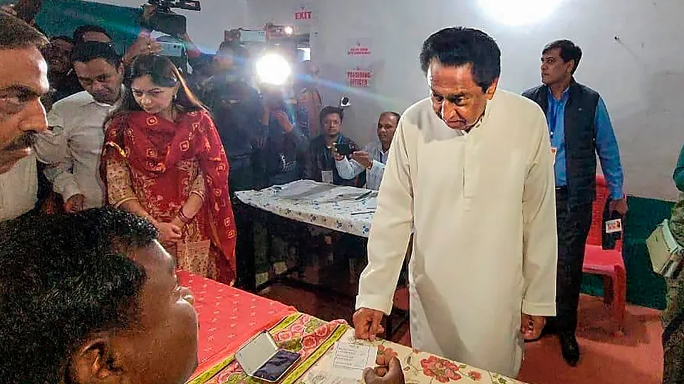 Congress Madhya Pradesh President Kamal Nath arrives to cast his vote for the State Assembly elections, in Chhindwara