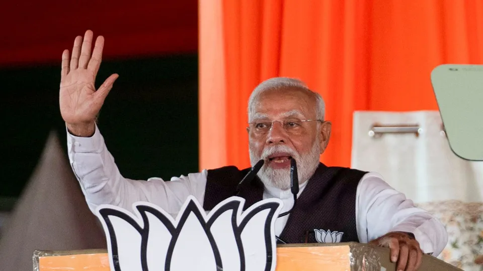 Prime Minister Narendra Modi addresses a public meeting amid the ongoing Jammu and Kashmir Assembly elections, at the Maulana Azad Stadium, in Jammu, Saturday, Sept. 28, 2024.
