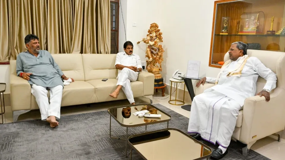 (From L-R) DK Shivakumar, KC Venugopal and Siddaramaiah