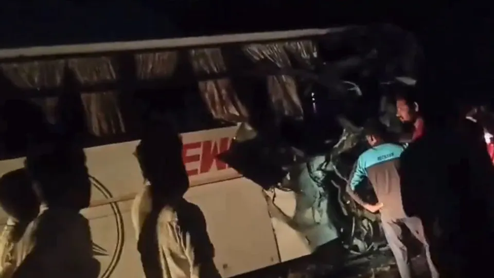 A collision between a bus and a truck on the Jaipur-Delhi highway on Wednesday