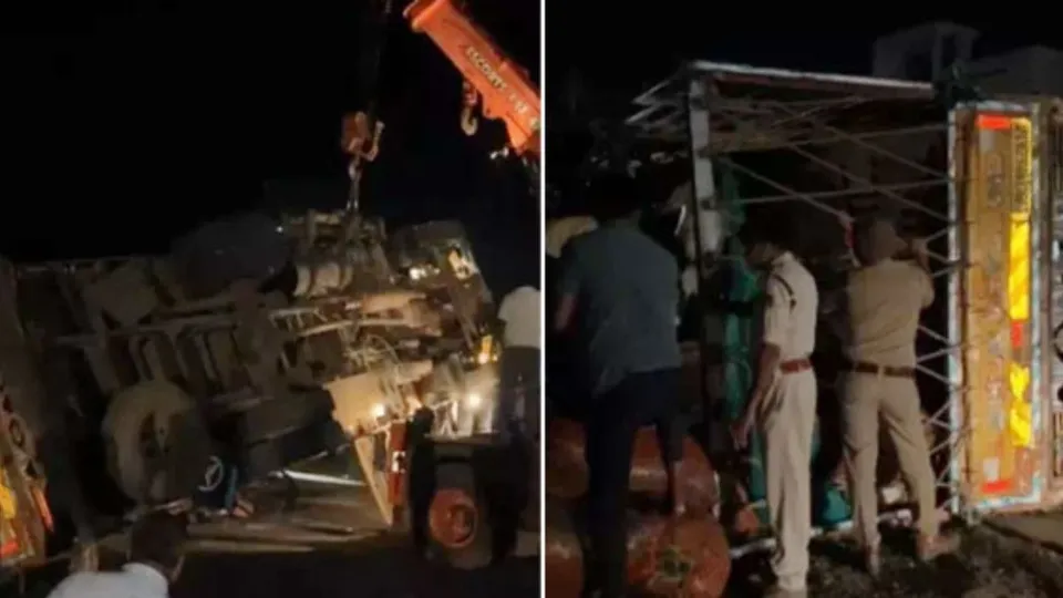 A truck overturned on pedestrians after hitting a cow in Sendhwa town of Barwani district